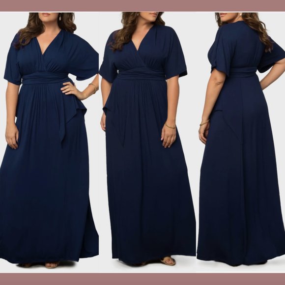 NWD $128 Kiyonna [ 3X ] Indie Surplice V-Neck Maxi Dress in‎ Nouveau Navy #Q400 - Picture 1 of 13